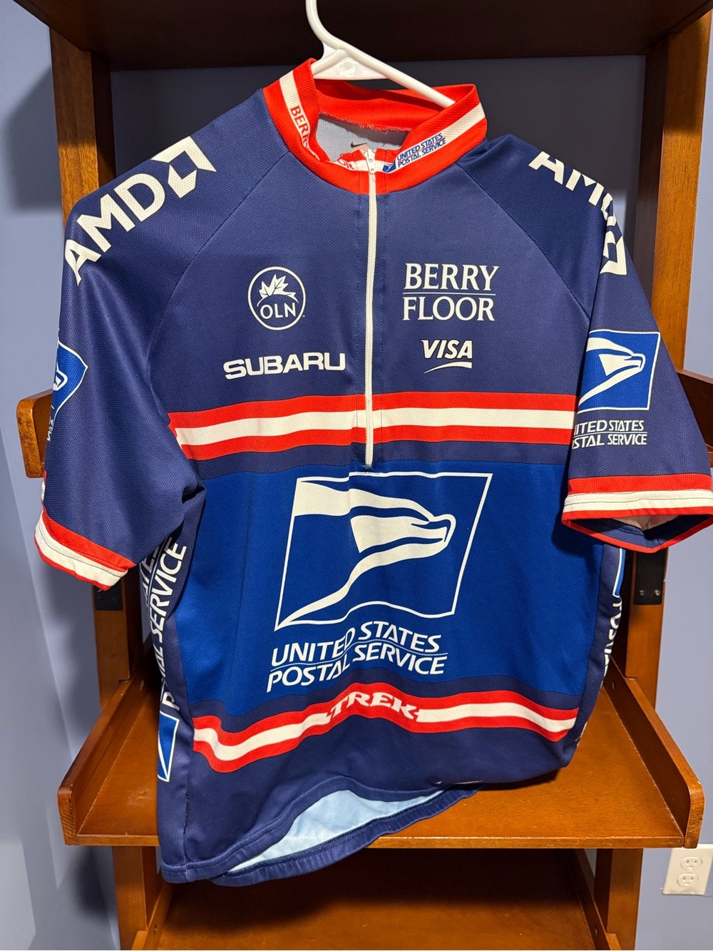 Nike Blue, Red & White USPS Cycling Jersey